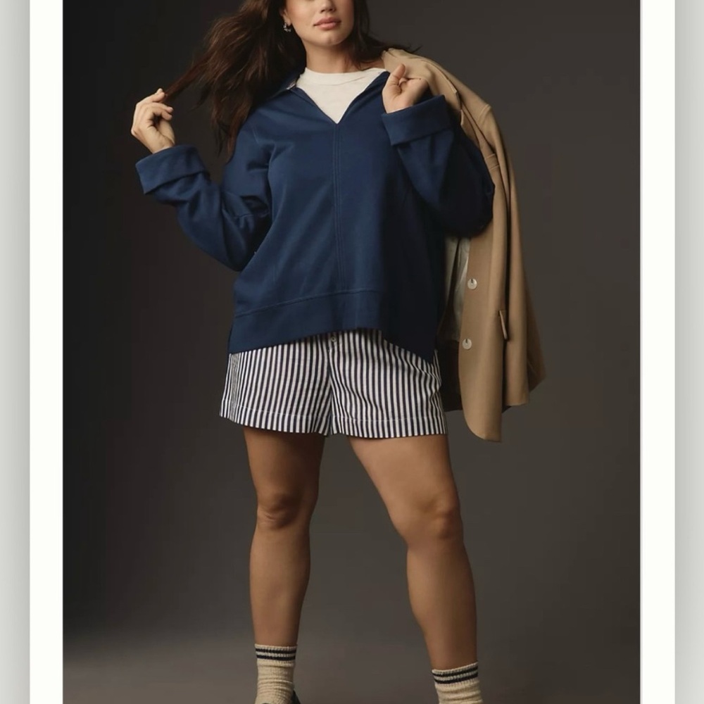 ANTHROPOLOGIE PILCRO Blue Johnny Collar Pullover Roomy Sweatshirt Women's MEDIUM